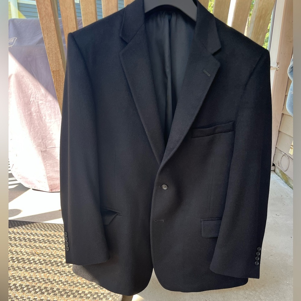Men’s Sewell Fine Camel Hair Black Blazer, Size 46R